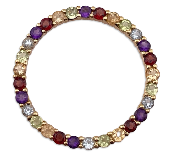sterling silver gold plated multi-gemstone round pendant