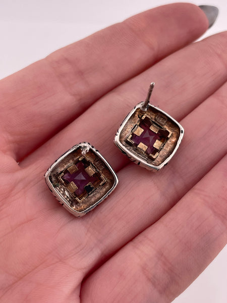 sterling silver & 14k gold faceted amethyst post earrings
