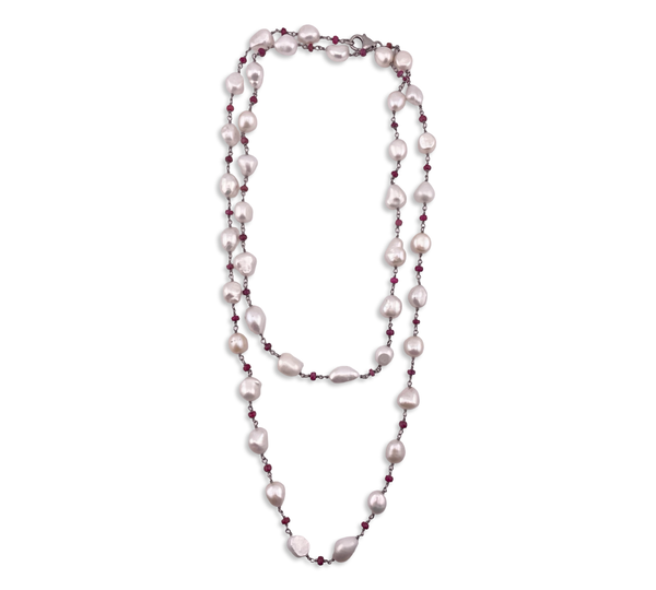 sterling silver 37" pearl faceted spinel necklace