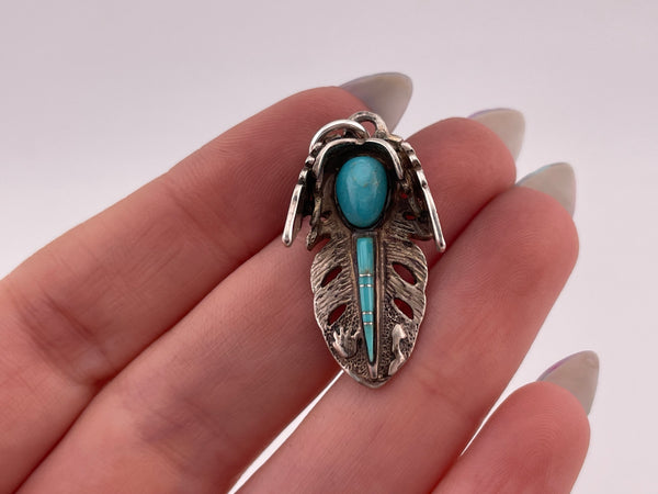 sterling silver turquoise feather pendant