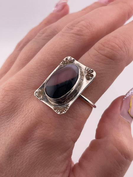 size 9.5 sterling silver pink black glass adjustable band ring