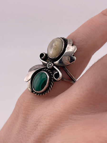 size 5.25 sterling silver mother of pearl malachite ring