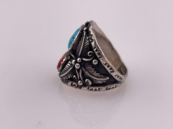 size 9.75 sterling silver turquoise & coral ring
