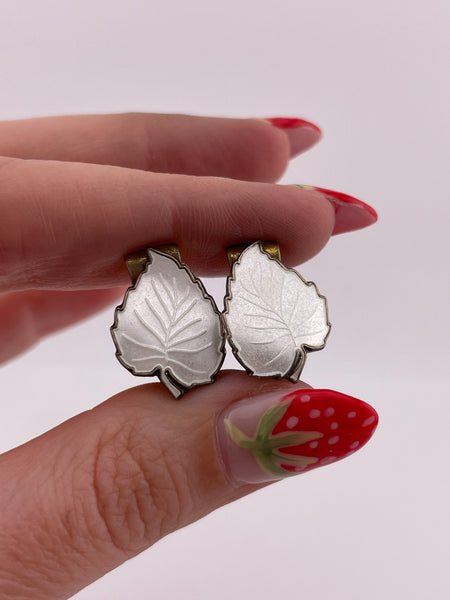 sterling silver enamel leaf clip-on gold wash earrings