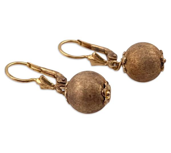 sterling silver gold plated textured ball lever-back hook dangle earrings