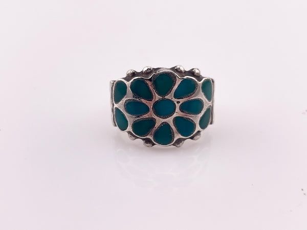size 6.5 sterling silver turquoise inlay flower ring
