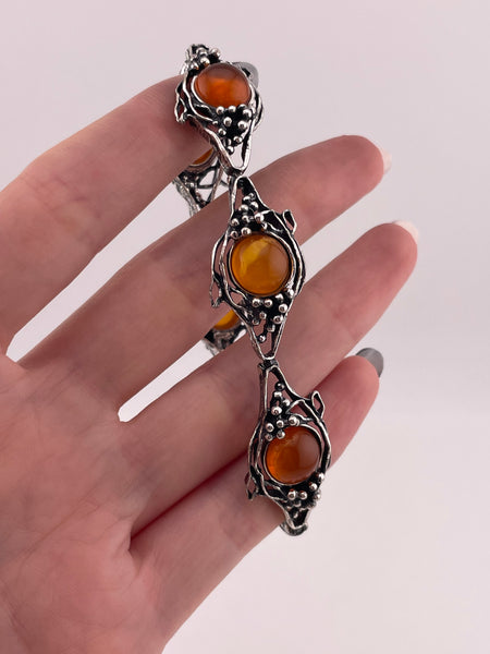 sterling silver 7 1/2" amber link bracelet
