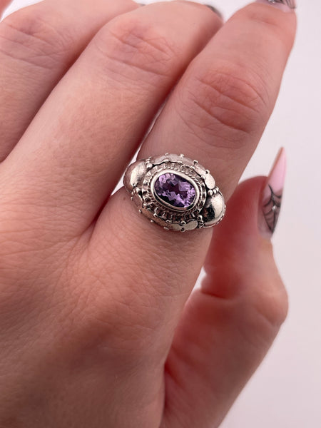 size 7.5 sterling silver very worn faceted amethyst ring