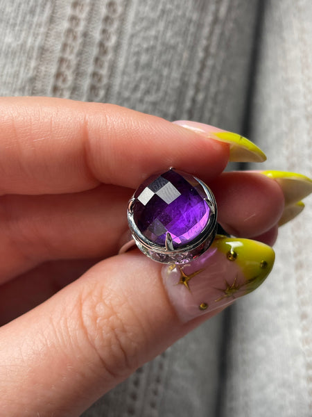 size 10 sterling silver faceted multi-stone ring