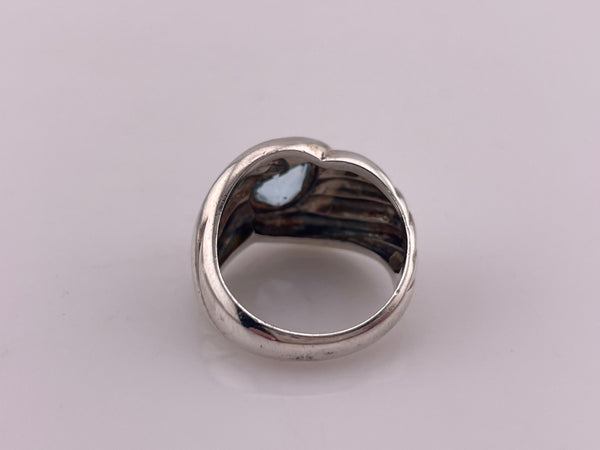 size 7 sterling silver & gold plated faceted blue topaz textured ring