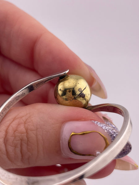 sterling silver & brass Mexican modern stoneless spinning orb post earrings **AS IS**