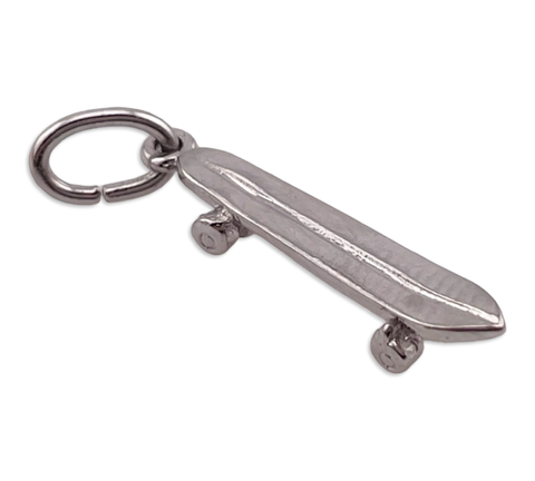 sterling silver rhodium plated skateboard charm pendant