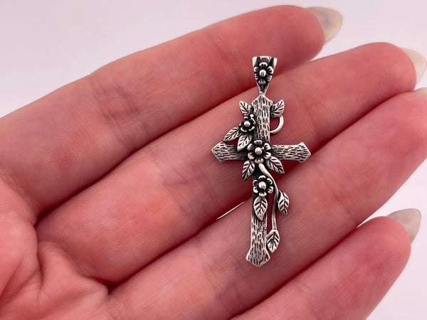 sterling silver flower cross pendant