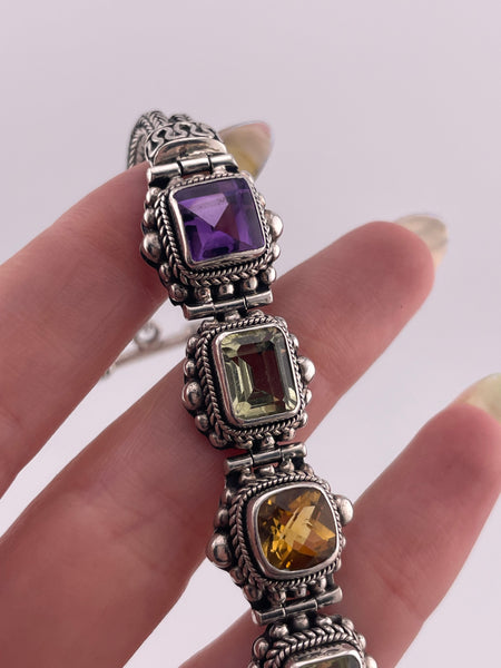 sterling silver 8 1/4" Suarti multi-gemstone link bracelet