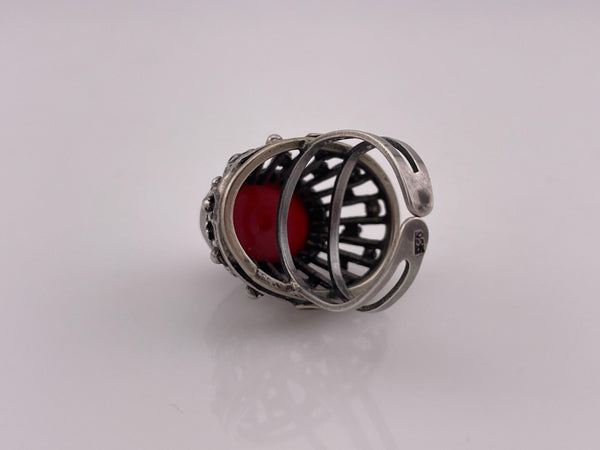 size 8 adjustable sterling silver carnelian ring