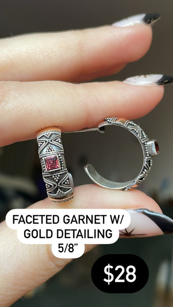 RESERVED PRIVATE LISTING -- sterling silver garnet post hoop earrings
