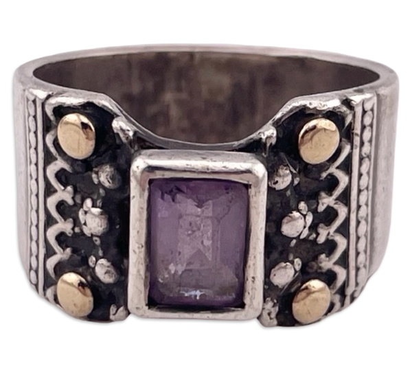size 7.5 sterling silver & brass faceted amethyst ring
