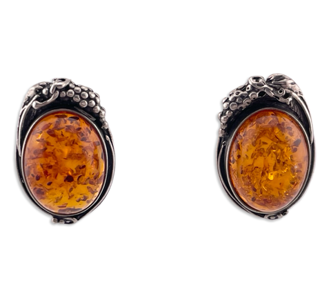 sterling silver oval amber post earrings