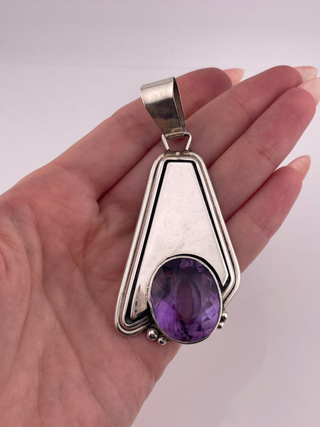 sterling silver 3" long faceted amethyst pendant