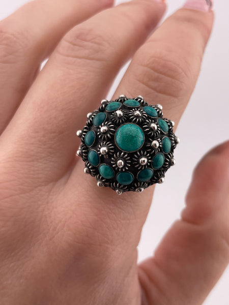 size 5-10 adjustable sterling silver chrysocolla cluster ring