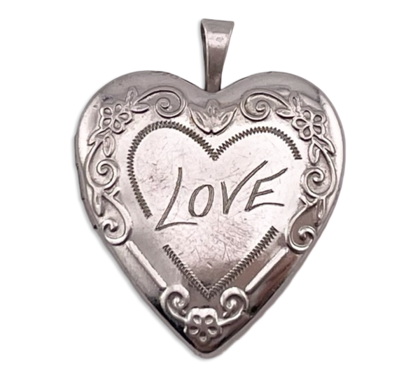 sterling silver 'Love' heart shape pressed locket pendant