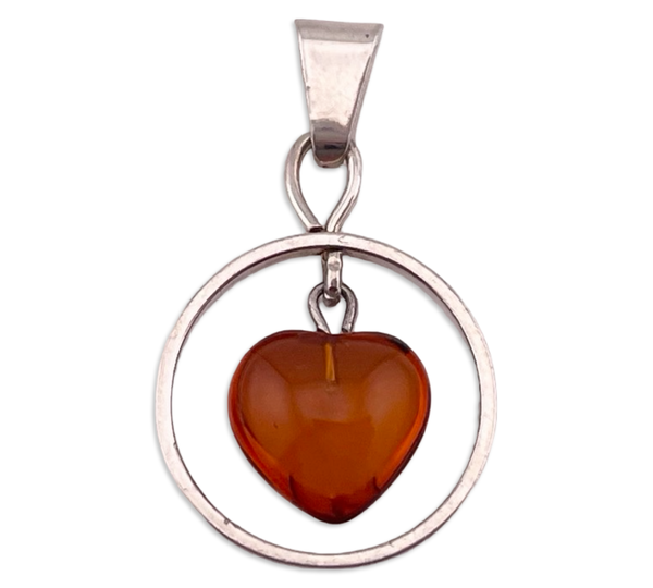 sterling silver faux amber heart pendant