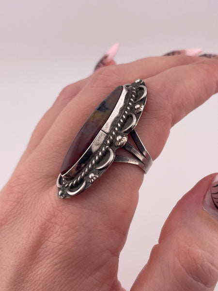 size 8.25 sterling silver long petrified wood ring