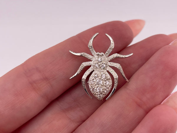 sterling silver rhinestone spider brooch pin