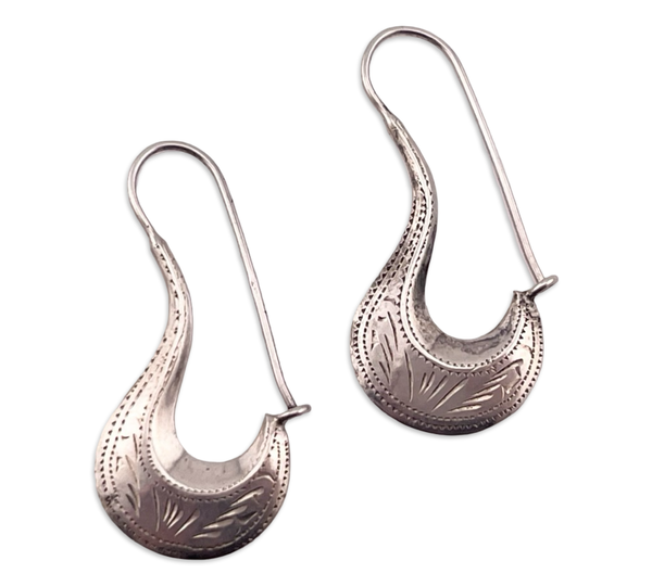 sterling silver etched threader jug dangle earrings