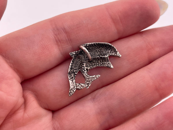 sterling silver etched double dolphin hidden bail pendant