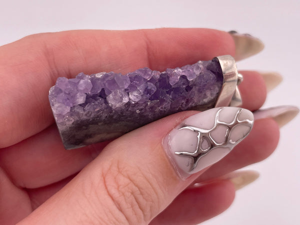 sterling silver raw side amethyst pendant