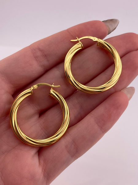 sterling silver gold plated 1-1/8" cable hoop earrings