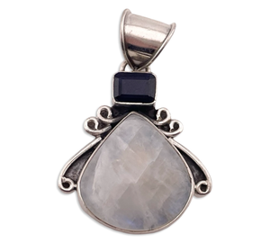 sterling silver rainbow moonstone faceted purple glass pendant
