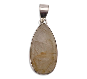 sterling silver golden rod rutilated quartz teardrop pendant