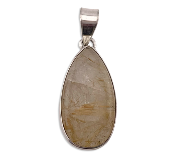 sterling silver golden rod rutilated quartz teardrop pendant