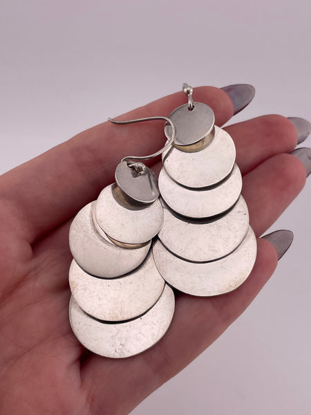 sterling silver Mexican modern stoneless multi-disc dangle earrings