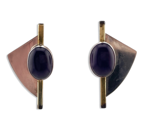 sterling silver & brass plated amethyst post earrings ***AS IS***