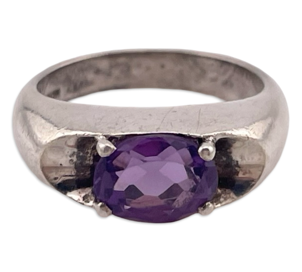 size 5.75 sterling silver east west faceted amethyst ring