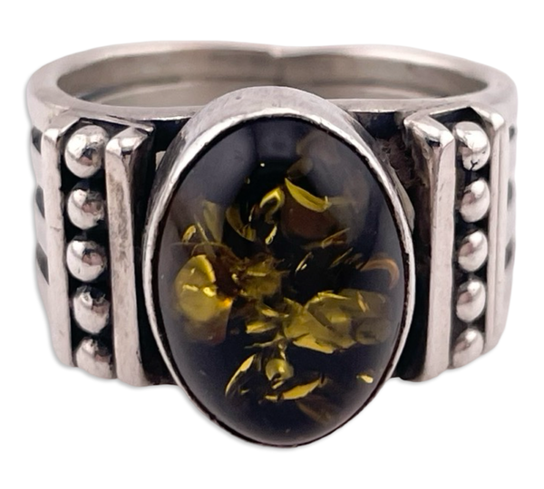 size 8 sterling silver oval amber ring