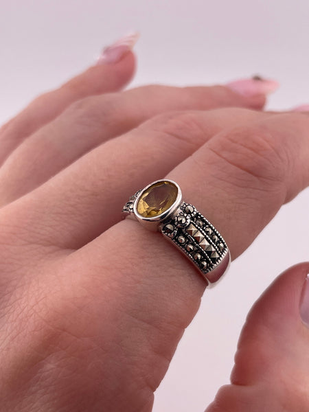 size 8 sterling silver faceted citrine marcasite ring