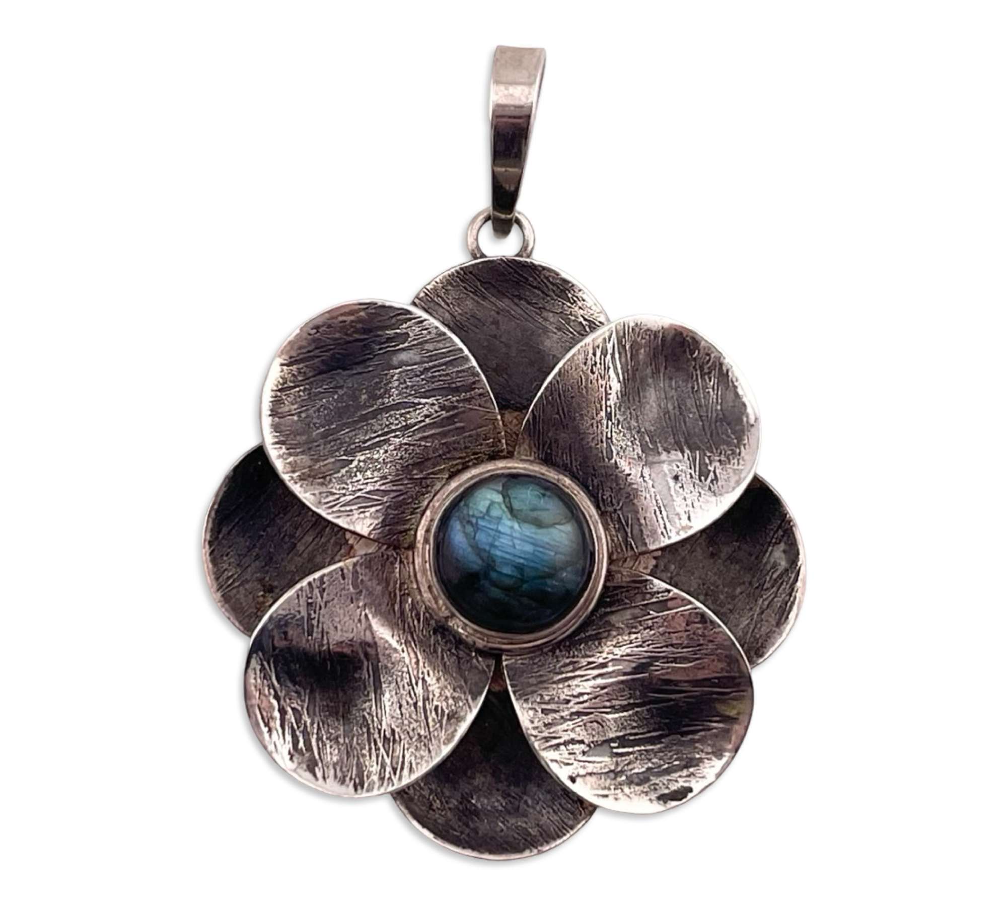 sterling silver large labradorite flower pendant