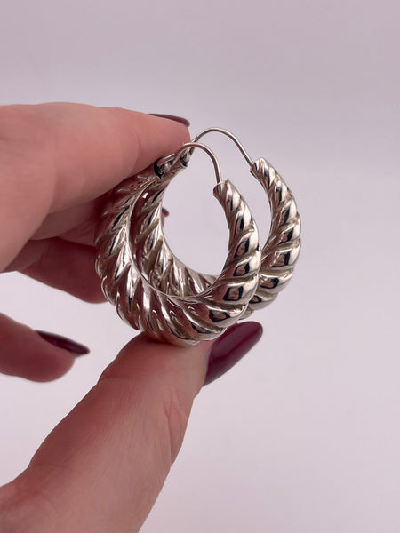 sterling silver 1 1/4" textured hollow hoop earrings