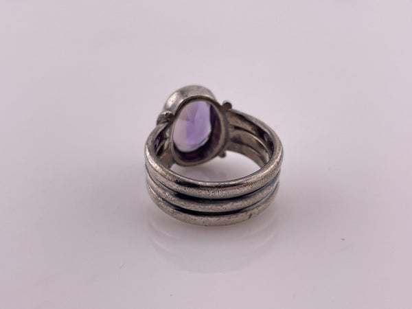 size 8.5 sterling silver faceted amethyst three band ring