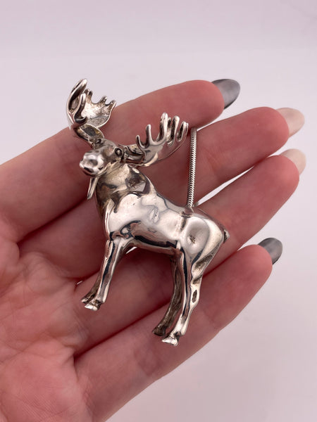 sterling silver heavy artisan moose sculpture pendant necklace