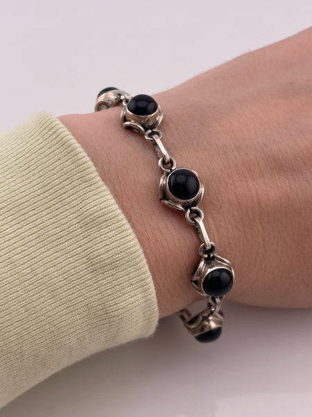 sterling silver 7 1/2" onyx link bracelet