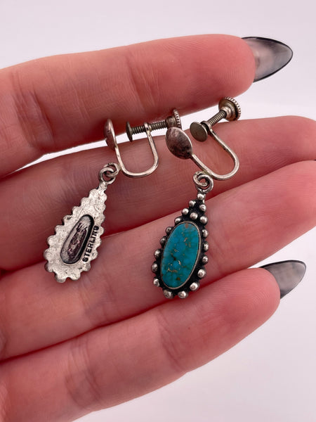 sterling silver turquoise screw-back dangle earrings