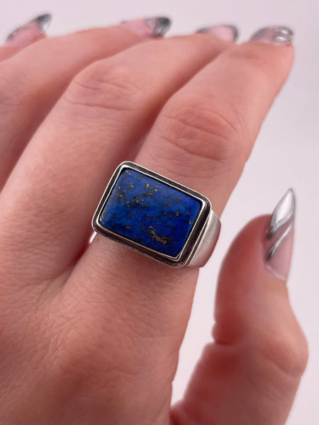 size 8 sterling silver chunky lapis ring