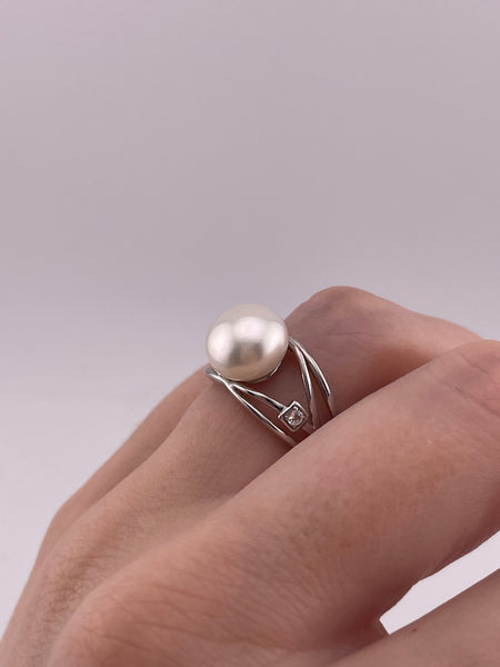 size 7 sterling silver faux pearl faceted topaz ring