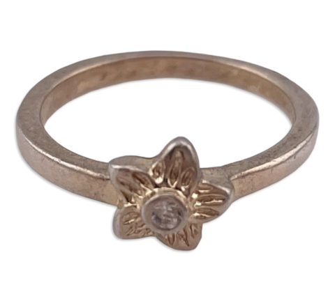 size 2 sterling silver gold wash rhinestone flower ring