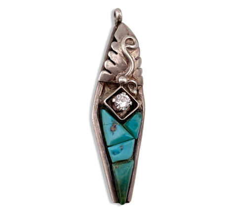 sterling silver turquoise & rhinestone pendant **AS IS**